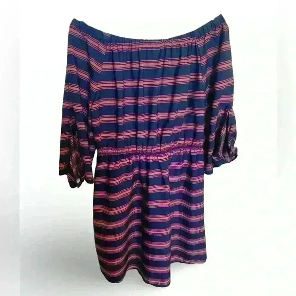 Speed Control Navy Blue and Orange Striped Cropped Sleeve Dress Size Medium - Picture 4 of 5